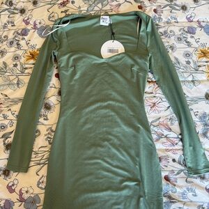 Princess Polly Olive Green Long Sleeve Square Neck Bodycon Dress
